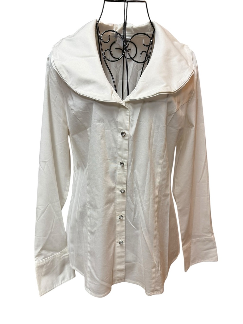 Soft Surroundings White Button-Front Top with Dramatic Collar Small